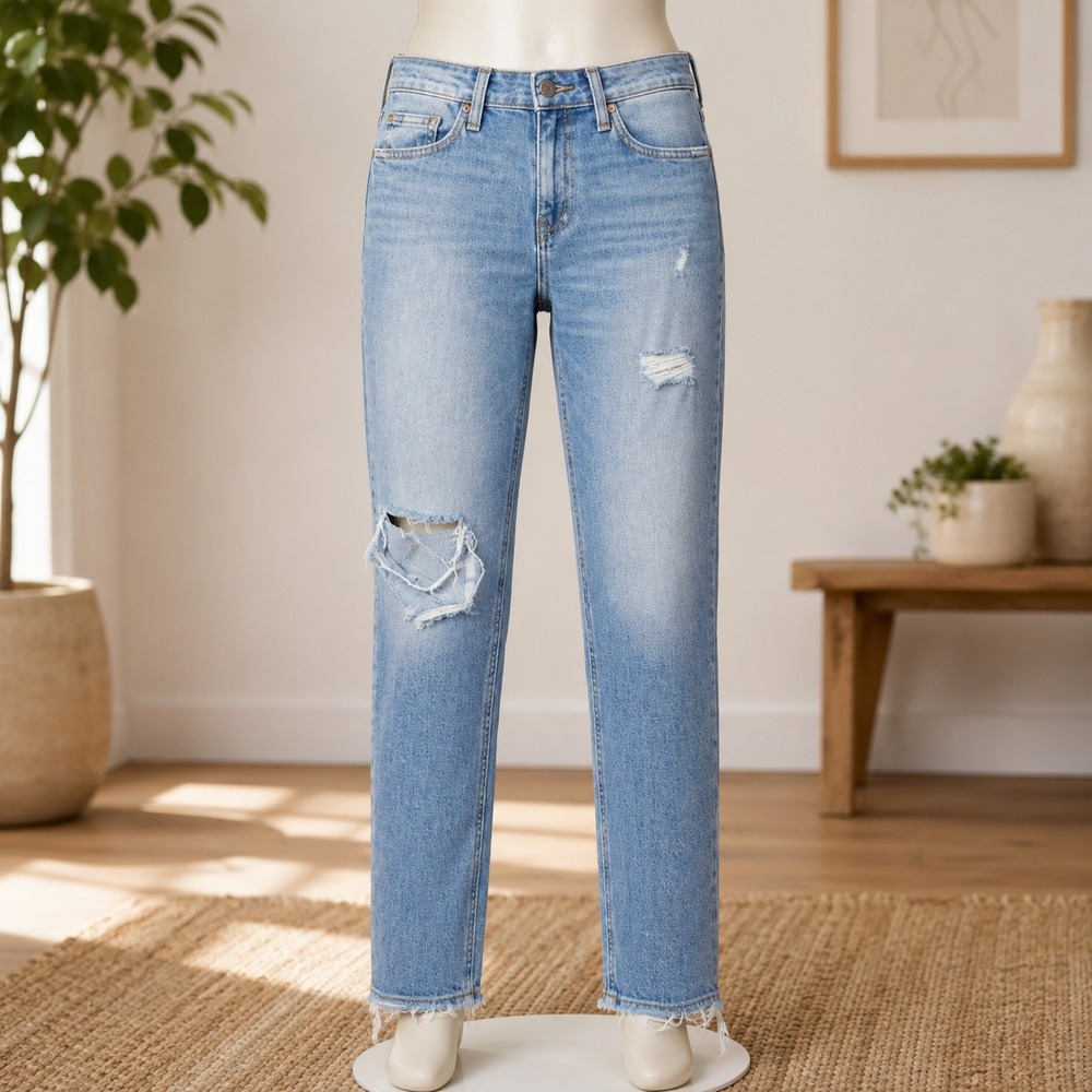 Hudson Straight Leg Jeans Womens 28 Blue Distressed Frayed Raw Hem Denim